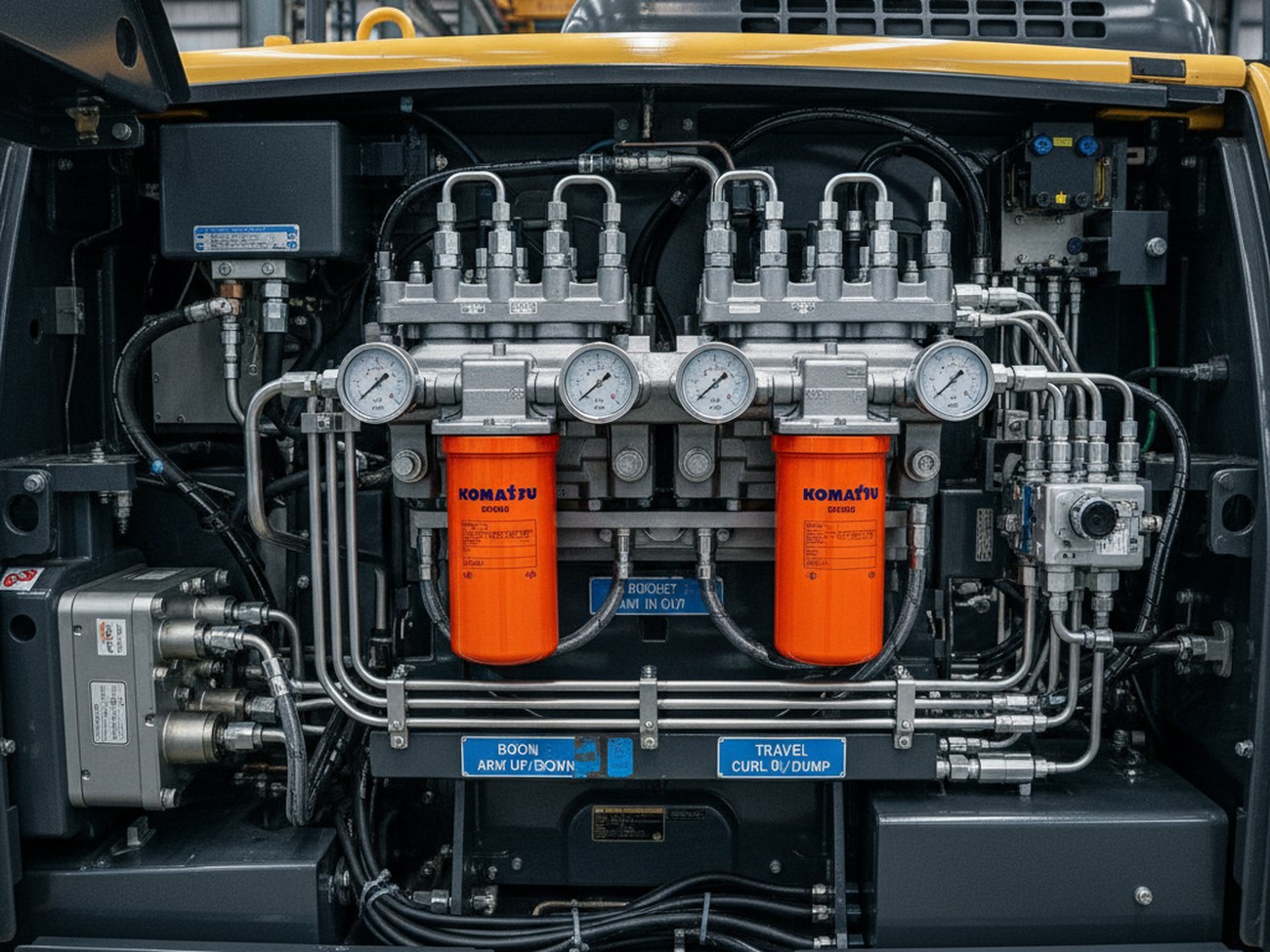 Компоненты гидравлической системы экскаватора крупным планом