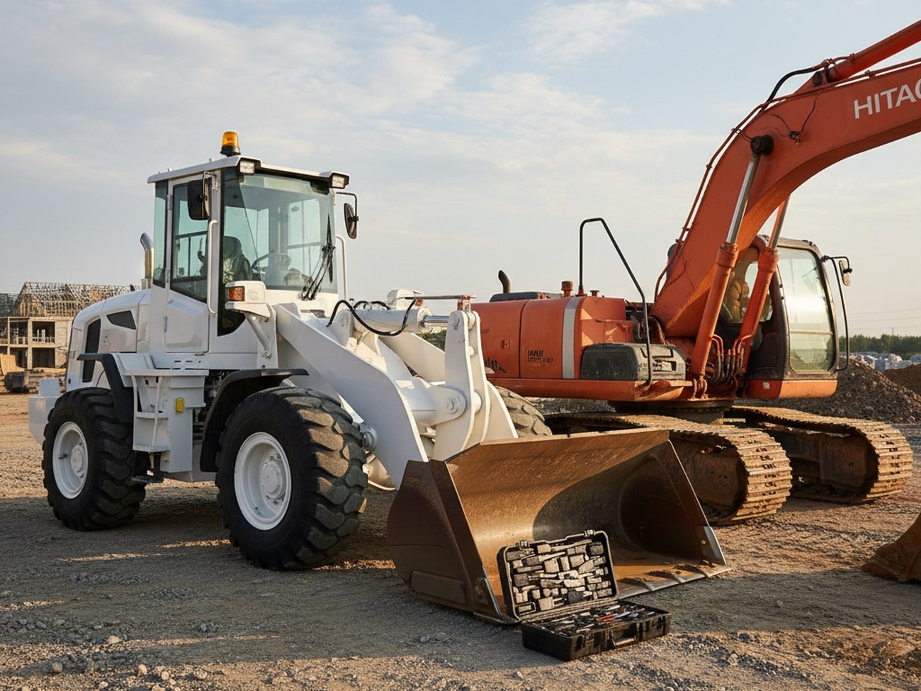 новый и поддержанный фронтальный погрузчик рядом