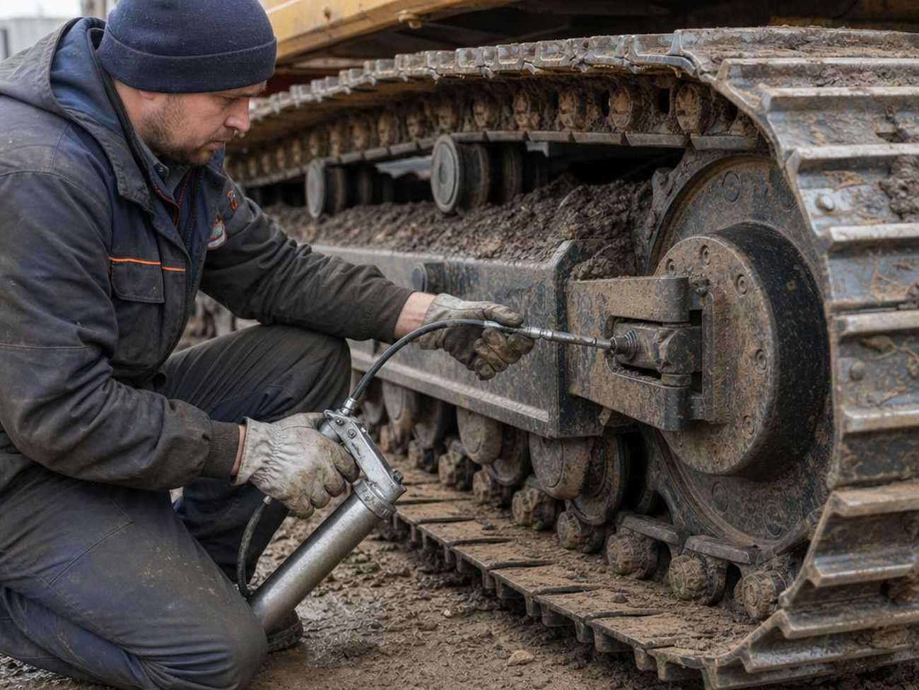 Регулировка натяжения гусеницы экскаватора перед хранением