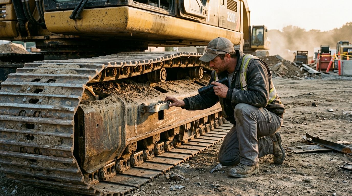 Проверка состояния гусениц и траков экскаватора перед покупкой